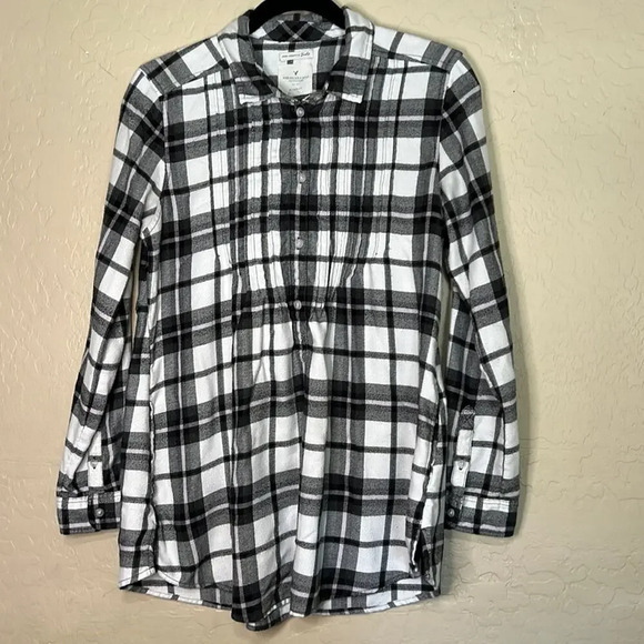 American Eagle Outfitters pullover popover black and white plaid Size Small - Picture 1 of 9